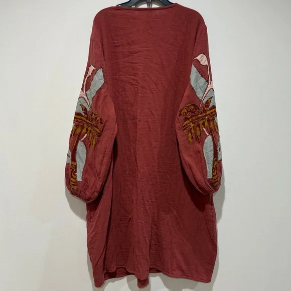 Soft Surroundings Tierra Gauze Beaded Floral Print Caftan Dress XL Petite Resort - Picture 2 of 10